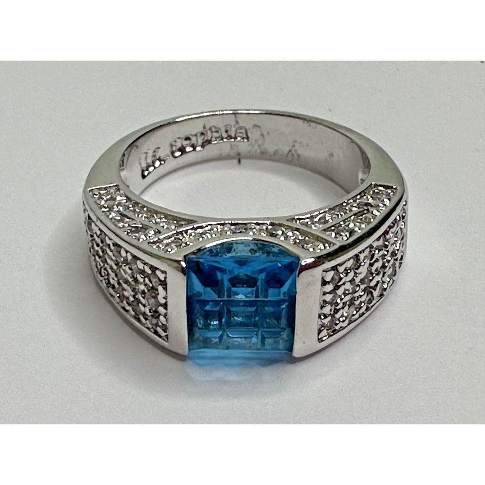Lia Sophia ring Maya Blue And Clear CZ Silver Tone Sz 7 signed